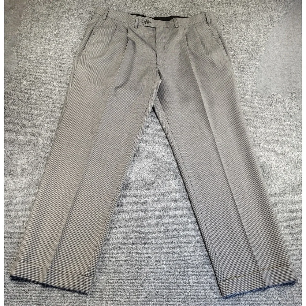 Lauren Ralph Lauren Men's Gray Micro-Check Flat Front Dress Pants Slacks 40x30